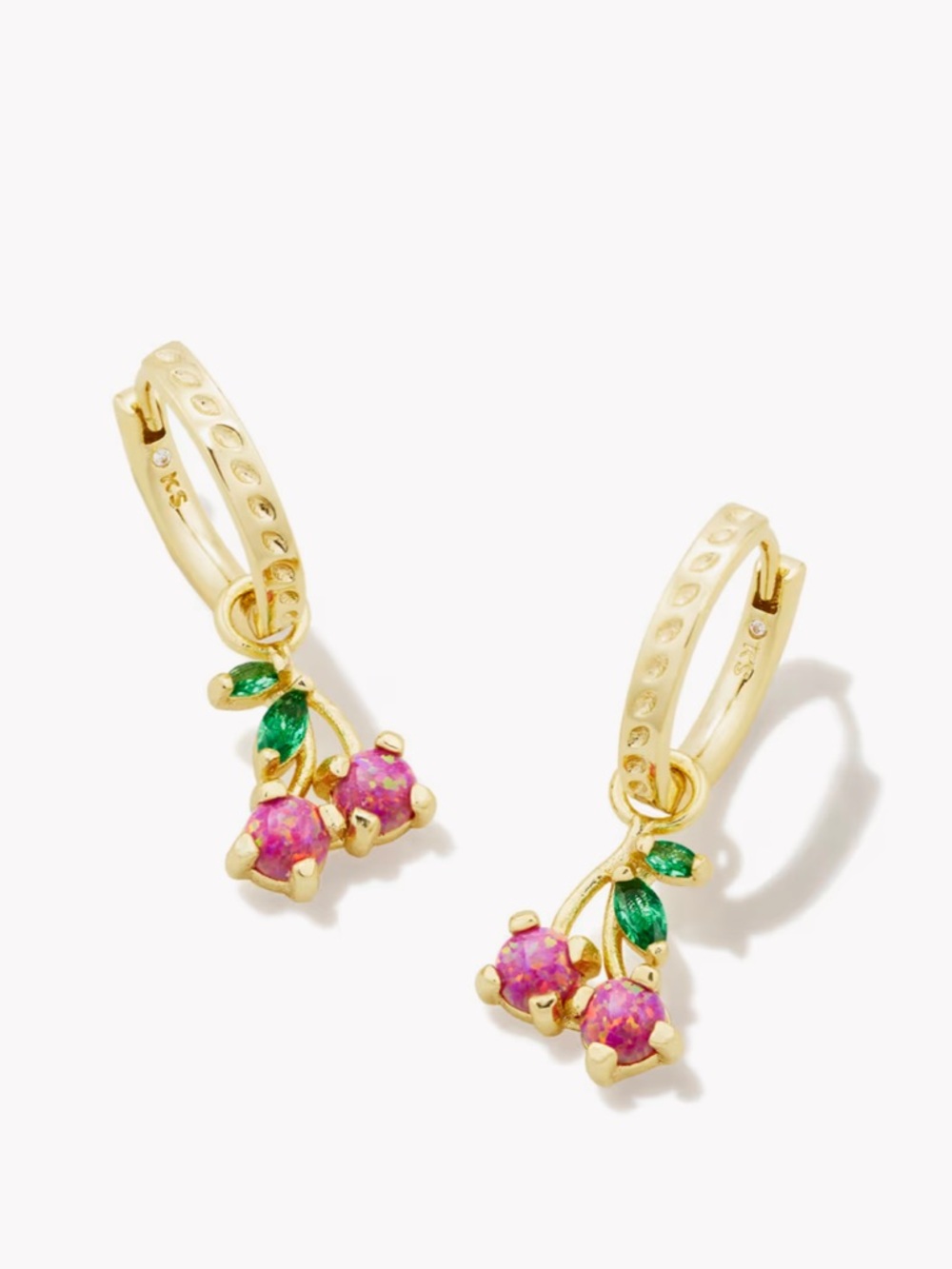 Kendra Scott Cherry Gold Plated Huggie Hoop Earrings Charm Lab Grown Opal